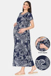 Coucou Maternity Woven Full Length Loungewear Dress With Front Zipper And Discreet Feeding - Blue Depths — thumbnail 1